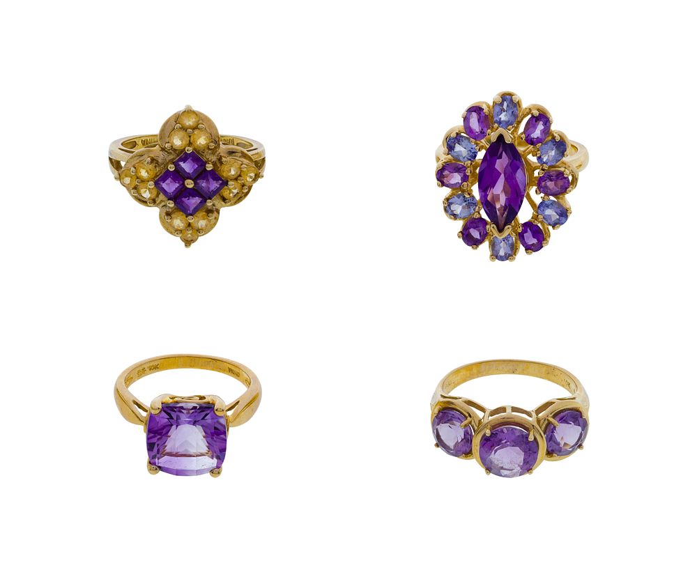 Lot 410: 10k Yellow Gold and Amethyst Ring Assortment
