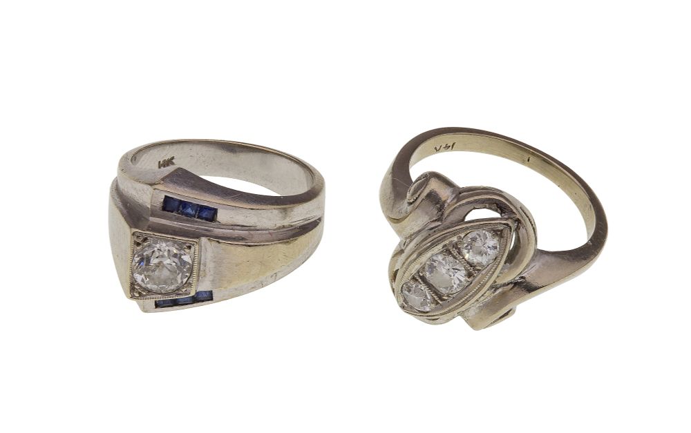 Lot 418: 14k White Gold and Diamond Rings