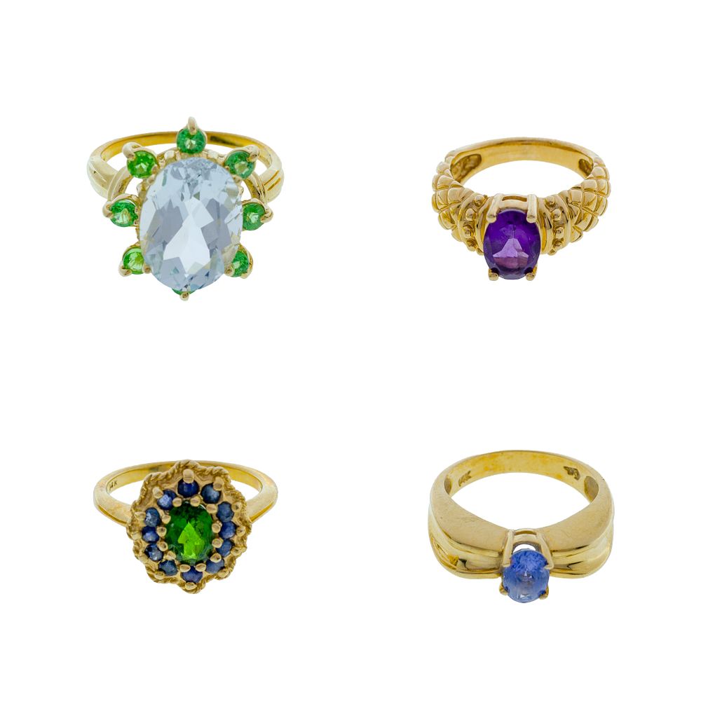 Lot 427: 14k Yellow Gold and Gemstone Ring Assortment