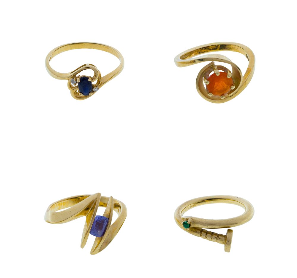 Lot 431: 14k Yellow Gold and Gemstone Ring Assortment