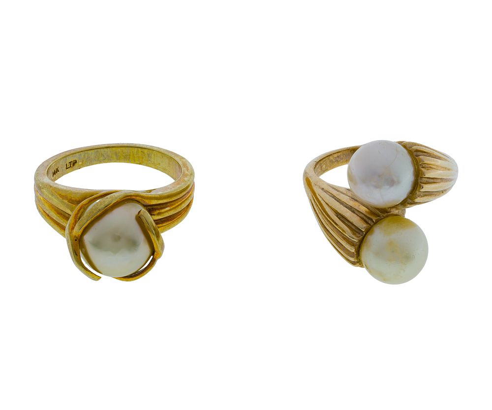 Lot 436: 14k Yellow Gold and Pearl Rings