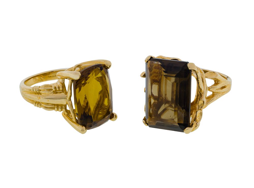 Lot 438: 14k Yellow Gold and Smoky Quartz Rings