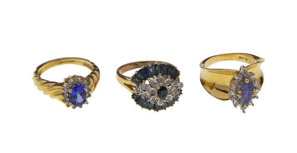 Lot 448: 14k Yellow Gold, Gemstone and Diamond Ring Assortment