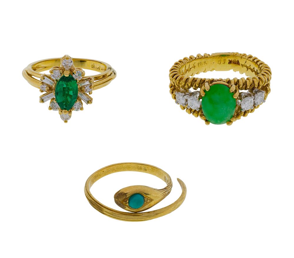 Lot 452: 18k Yellow Gold and Gemstone Ring Assortment