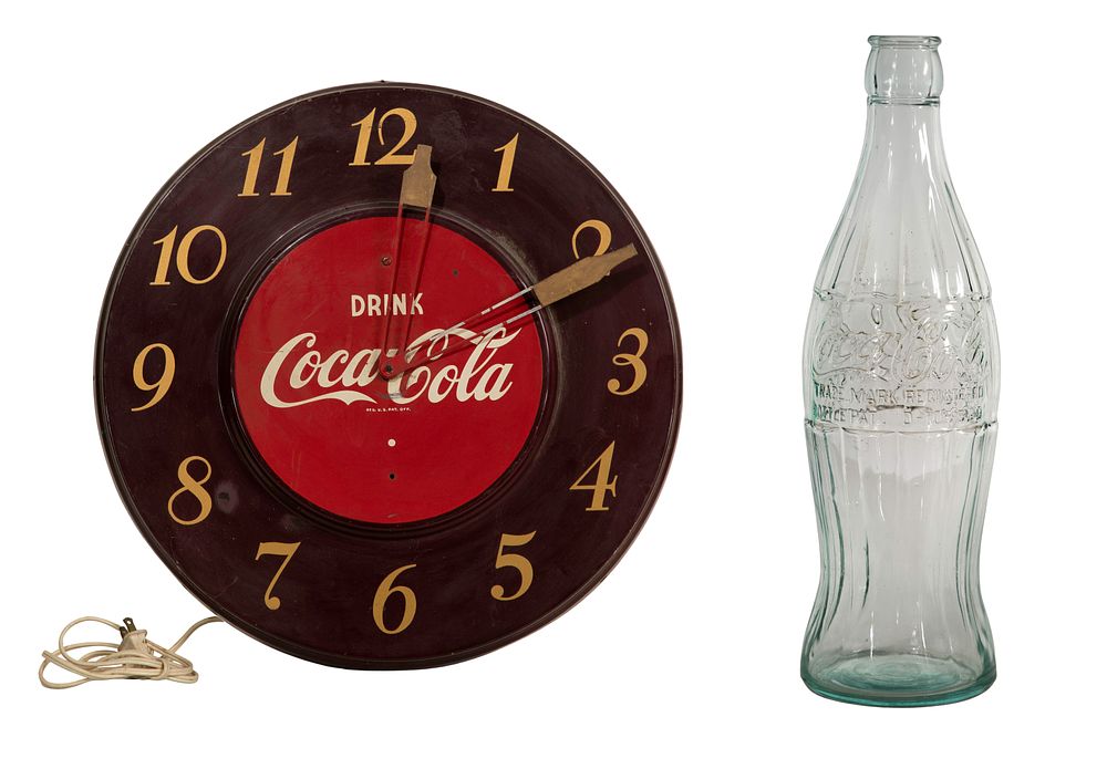 Lot 255: Coca-Cola Advertising Clock and Glass Bottle