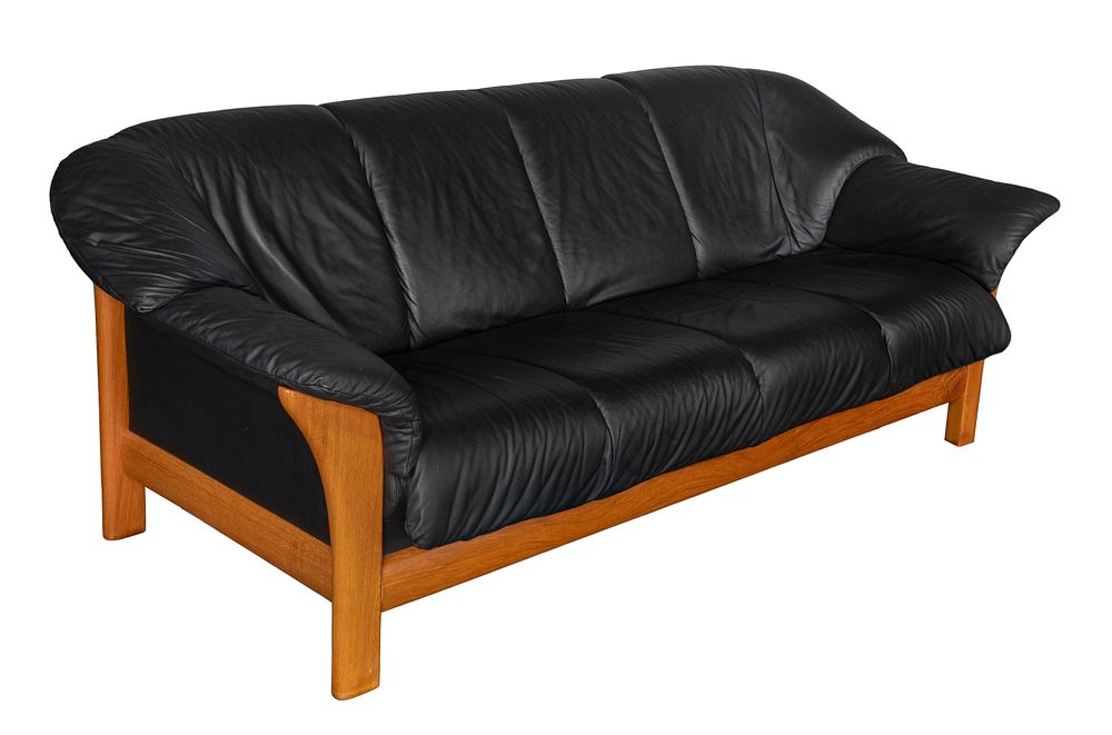 Lot 294: J. E. Ekornes Oslo Teak and Leather Sofa