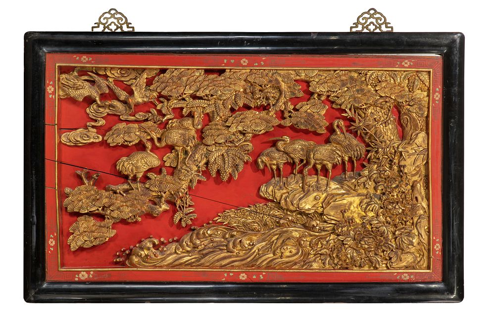 Lot 317: Asian Gilt Wood Panel