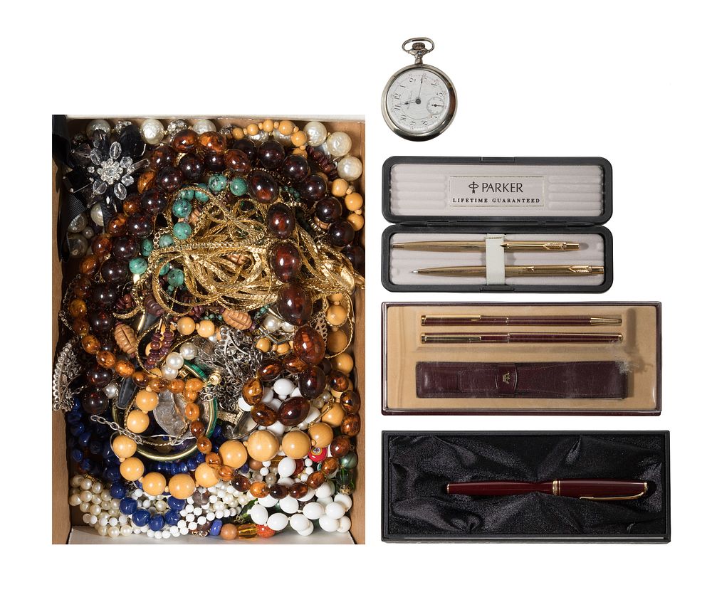 Lot 341: Pocket Watch, Pen and Costume Jewelry Assortment