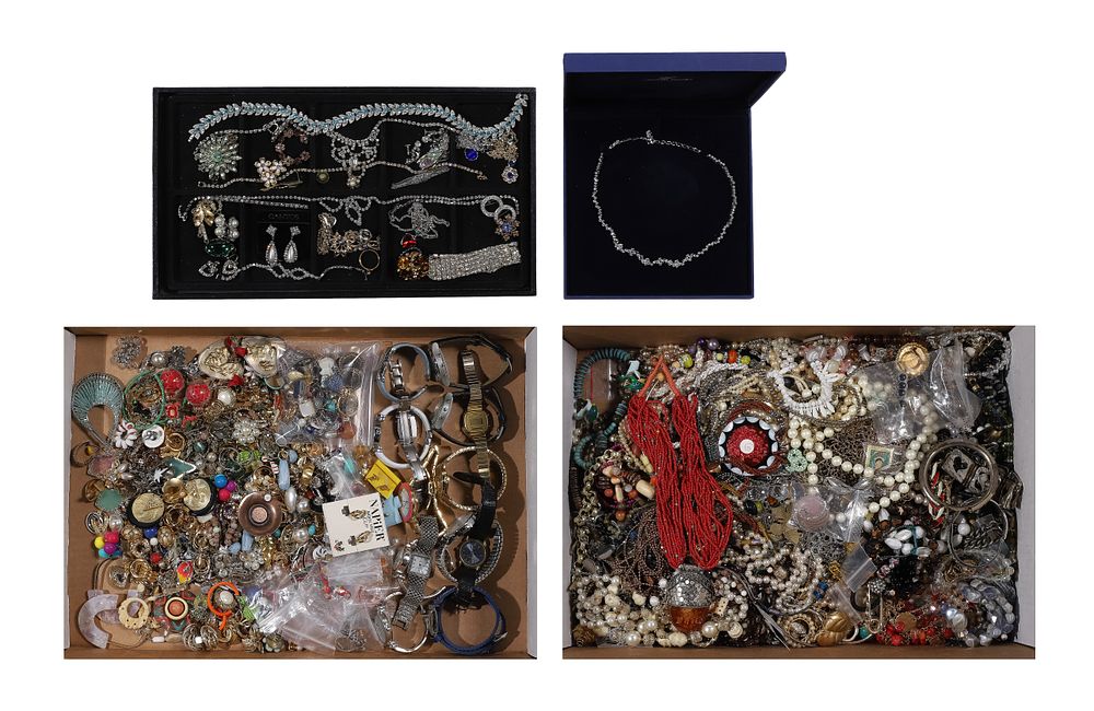 Lot 342: Rhinestone and Costume Jewelry and Wristwatch Assortment