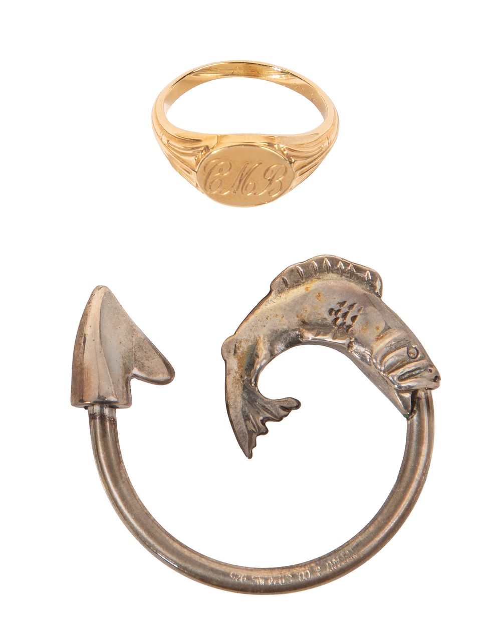 Lot 349: Tiffany & Co 14k Yellow Gold Ring and Sterling Silver Key Ring