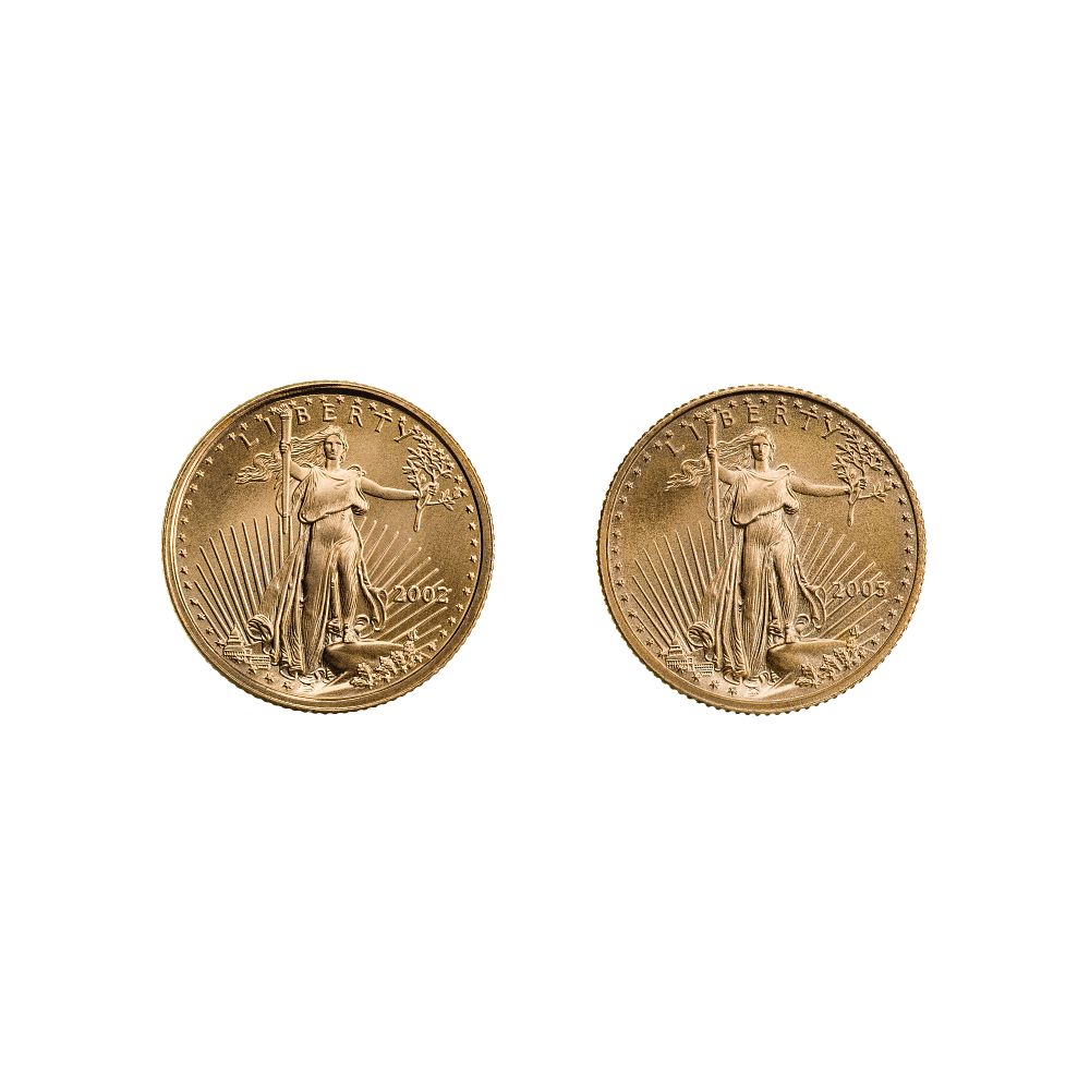 Lot 280: 2002 and 2005 $5 Gold Eagles Unc.