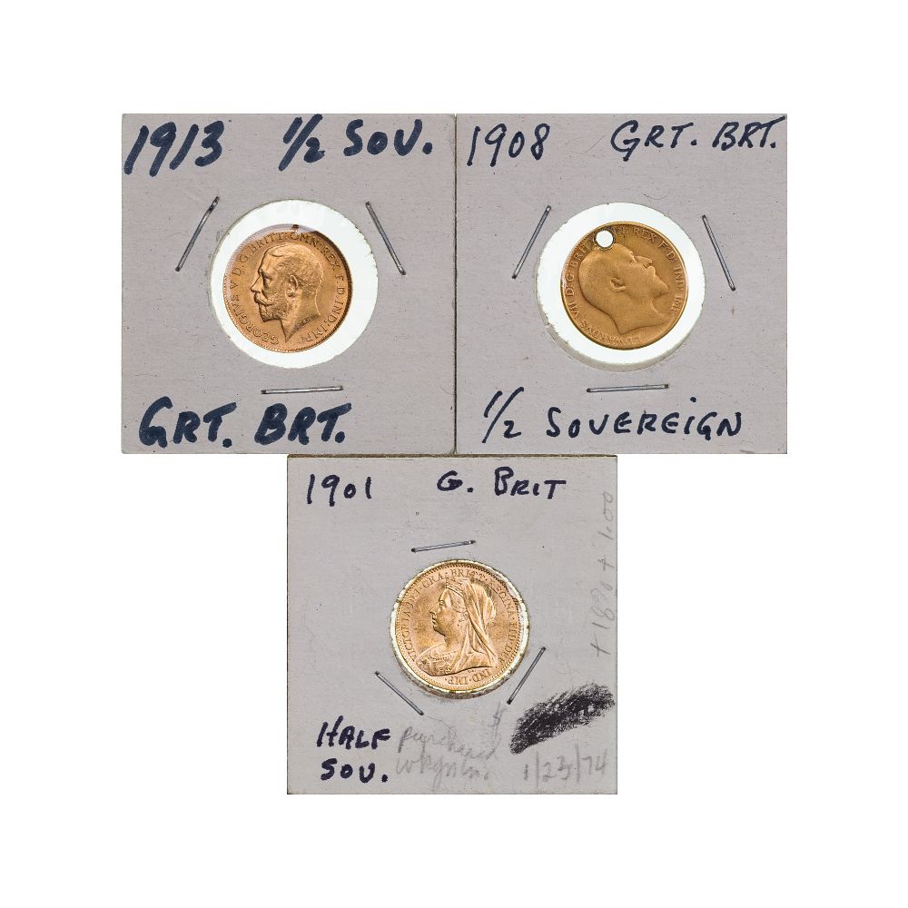 Lot 320: England: 1901, 1908 and 1913 Gold Half Sovereigns