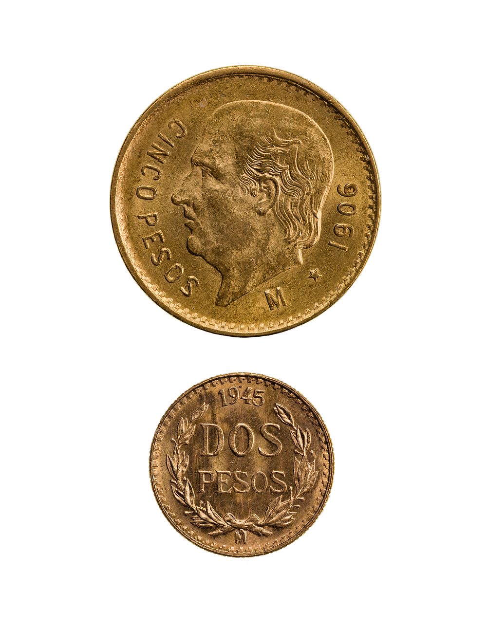 Lot 330: Mexico: 1906 5 Peso and 1945 2 Peso Gold