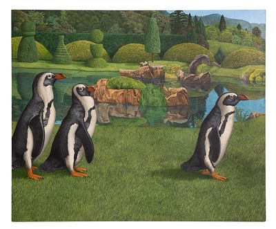 Tom Palmore - Tom Palmore (American, b.1945) '3 Penguins' Oil on Canvas 1977, signed verso 