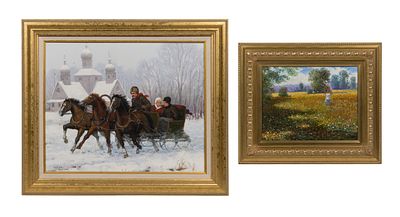 John Grod - John Grod (American, 20th Century) Oil on Canvas (2) items both undated and signed 