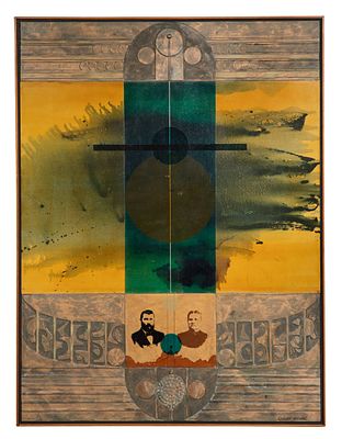 Digby Myhre - Digby Myhre (American,1928-1998) 'Felix and Tille' Mixed Media on Board. Digby Myhre 