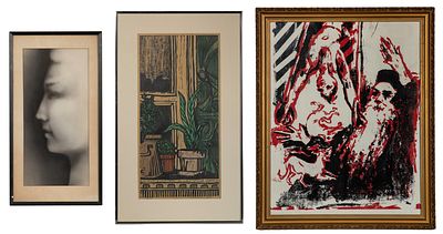 Framed Artwork Assortment (3) items including a color woodcut 'Plants' by Peter McClure Cole 