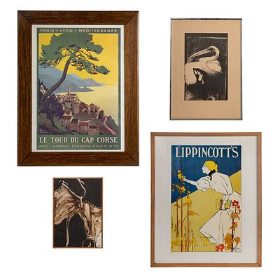 Artwork Assortment (4) items including an abstract oil on panel signed 'J. Petruchyk '63' in a 