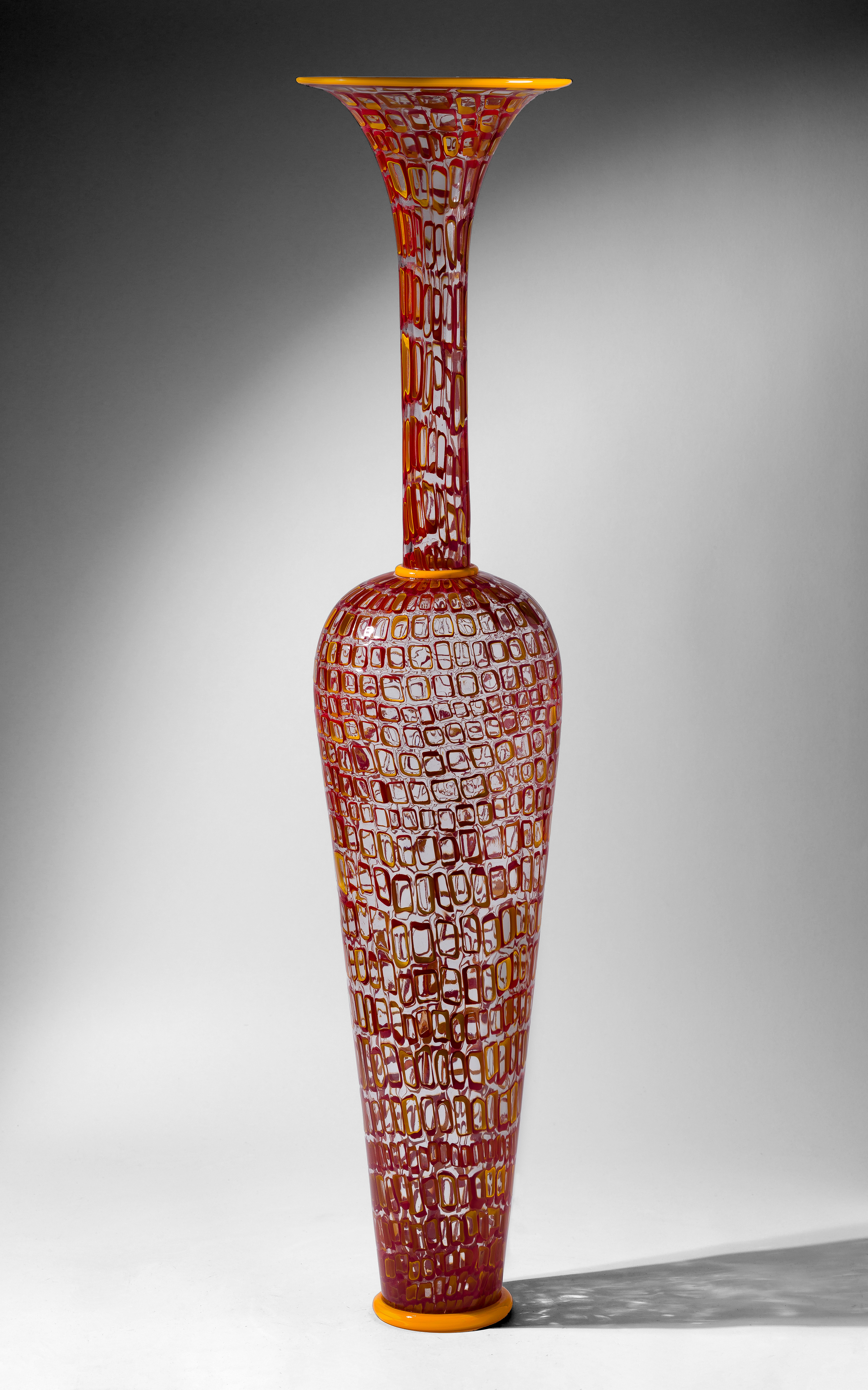 Dante Marioni (American, b.1964) 'Yellow in Red' Mosaic Blown Glass Vase