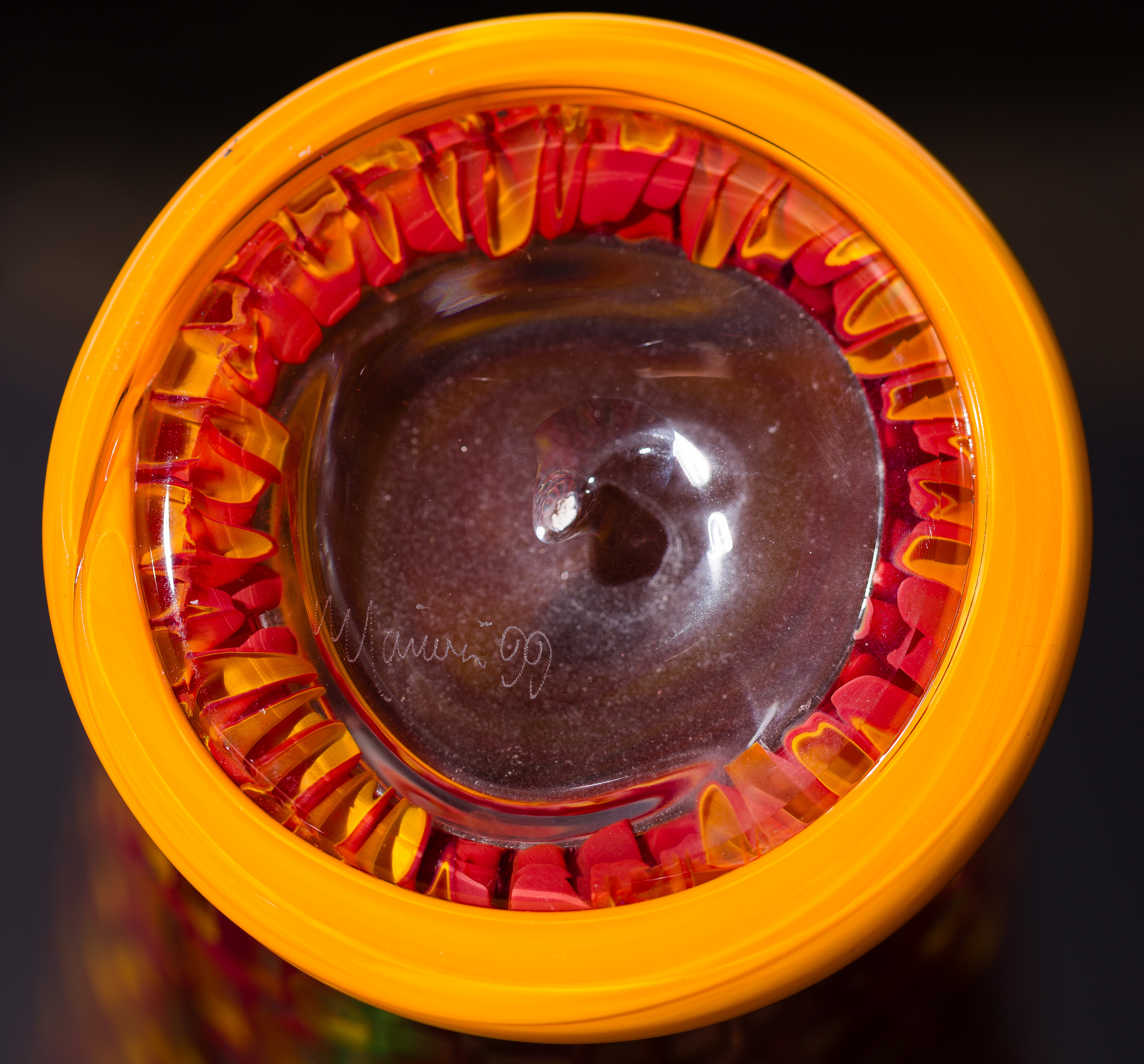 Dante Marioni (American, b.1964) 'Yellow in Red' Mosaic Blown Glass Vase