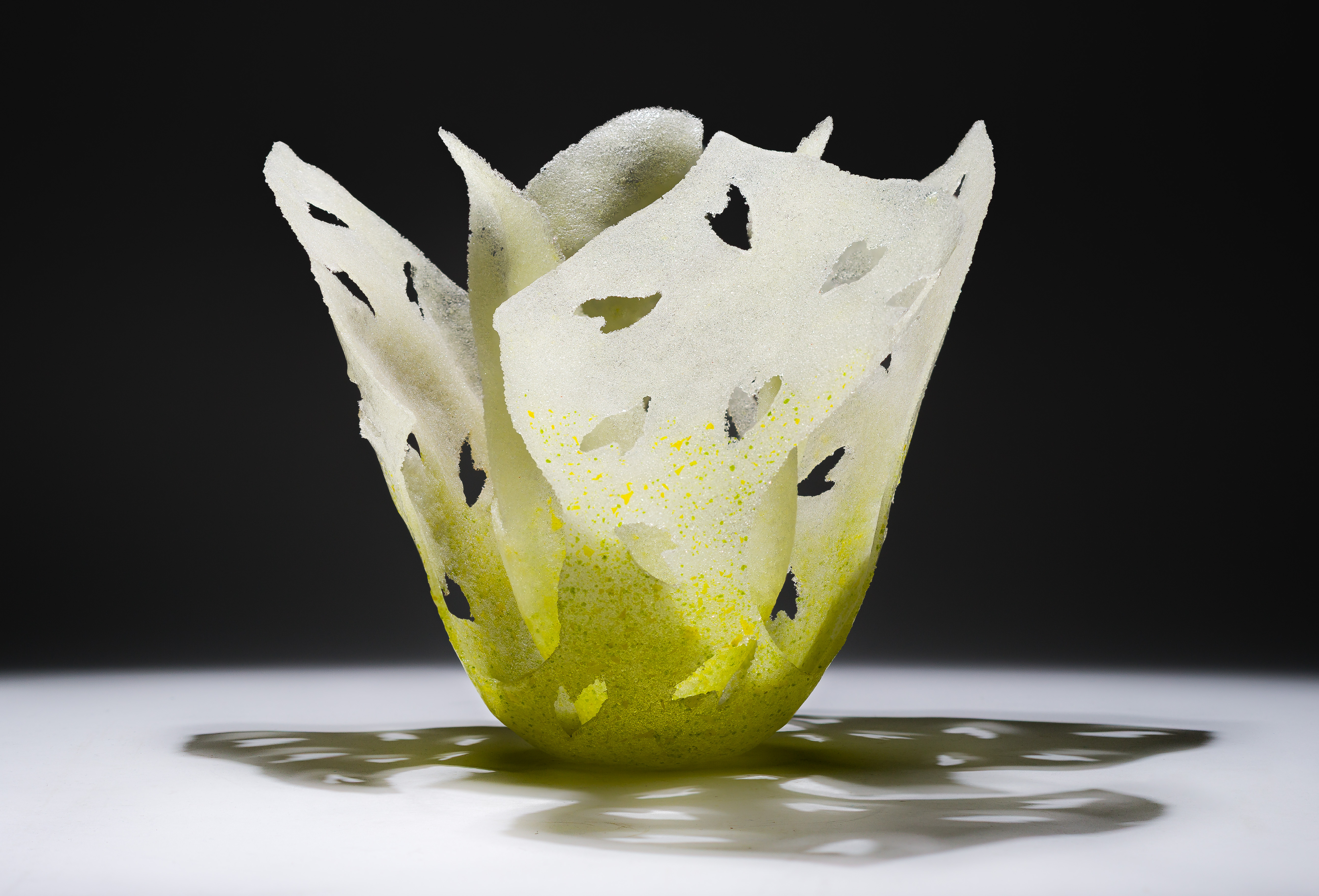 Etsuko Nishi (Japanese, 20th Century) 'Layered Vessel' Pate de Verre Art Glass Sculpture