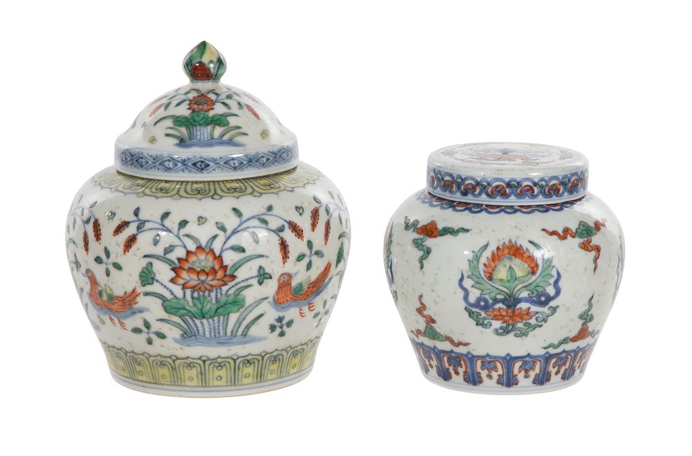 Lot 273: Chinese Ming Style Doucai Porcelain Covered Jars