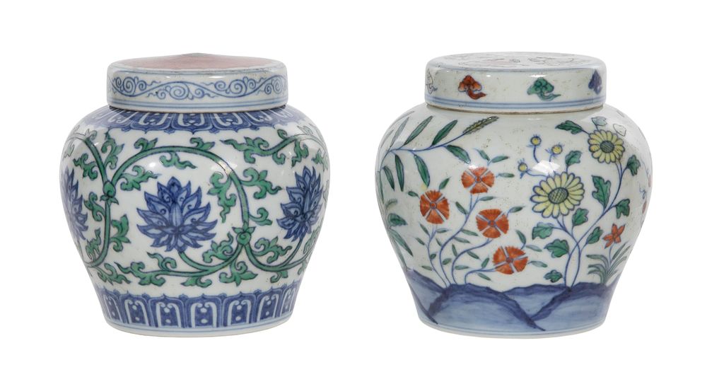 Lot 274: Chinese Ming Style Doucai Porcelain Covered Jars