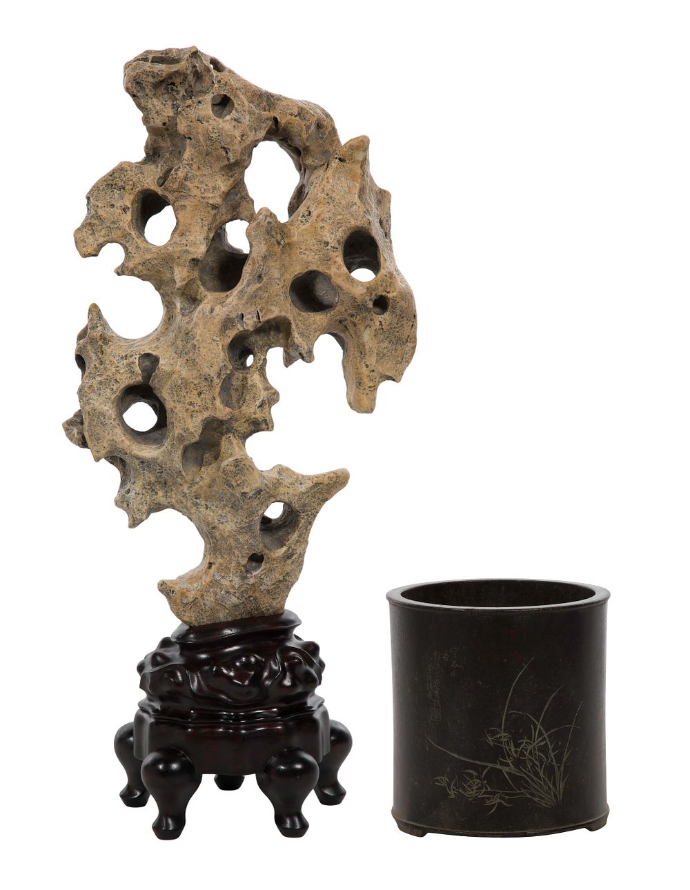 Lot 279: Chinese Brush Pot and Scholars Rock
