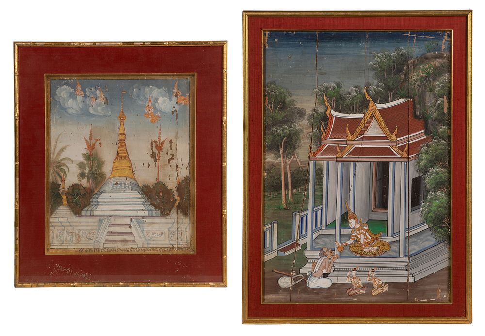 Lot 286: Southeast Asian Distemper Paintings on Wood Panels