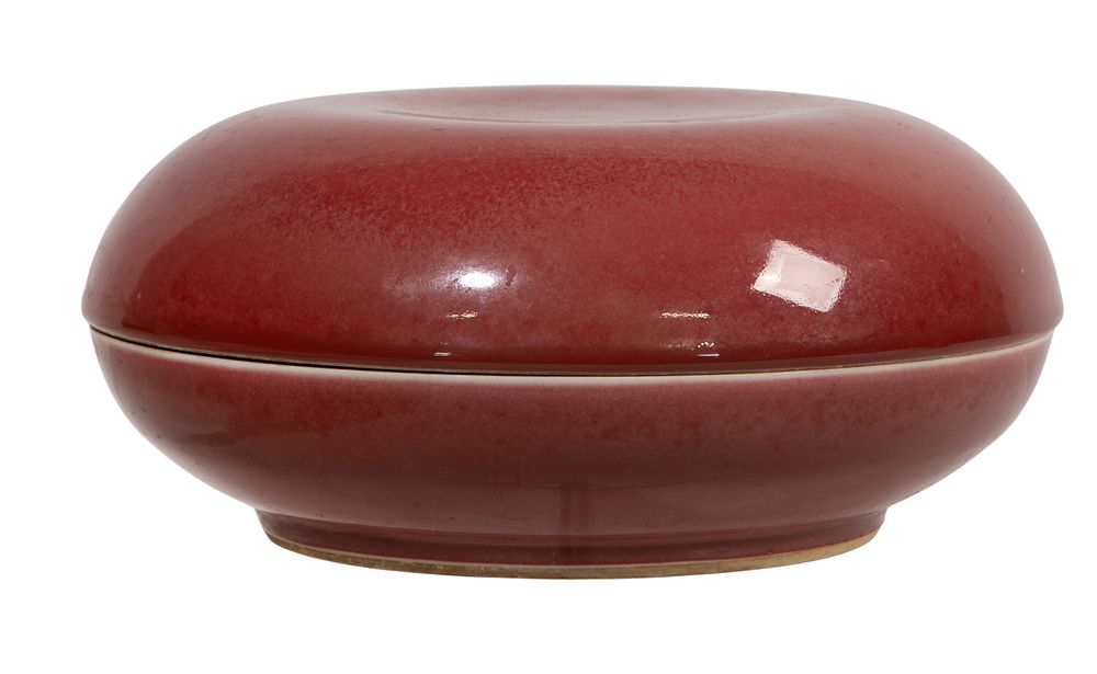Lot 301: Chinese Kangxi Style Peach Bloom Porcelain Covered Box