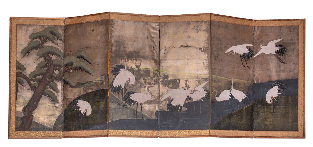 Lot 312: Japanese Six-Panel Floor Screen