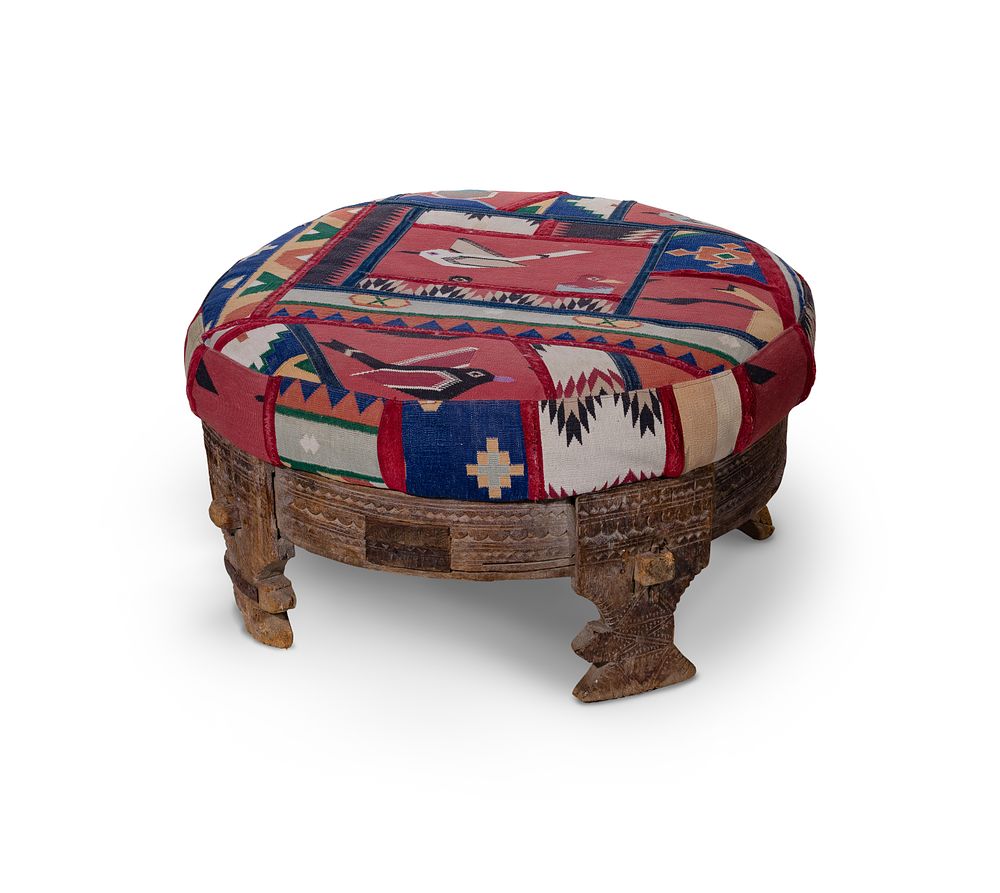 Lot 323: Round Kilim Upholstered Ottoman