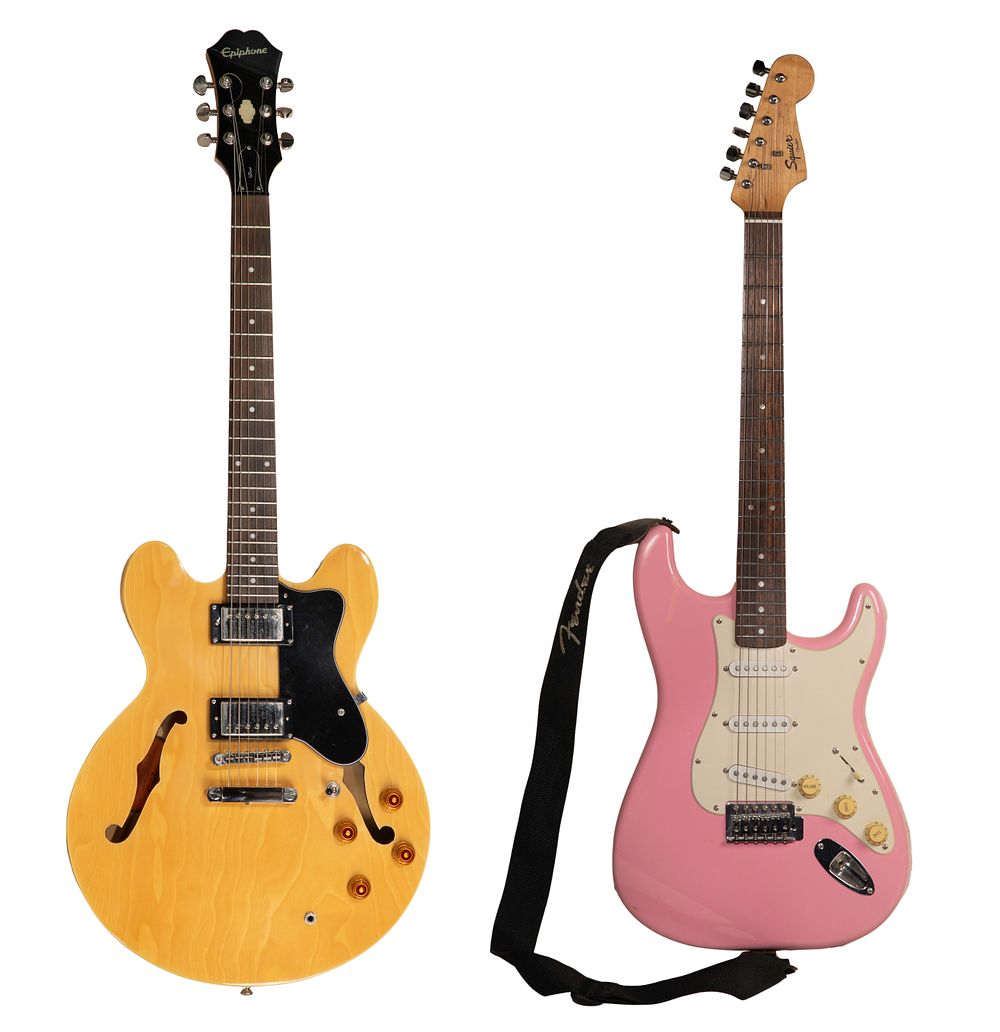 Lot 344: Epiphone Dot and Fender Squire Electric Guitars