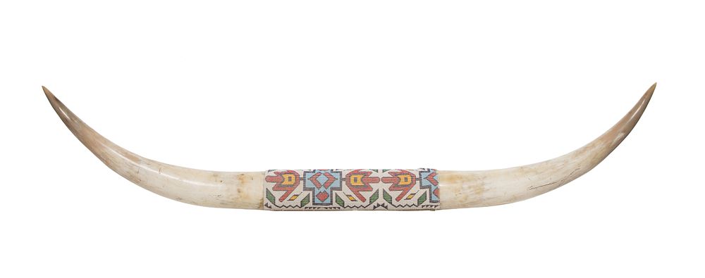 Lot 372: Native American Style Beadwork Decorated Steer Horns