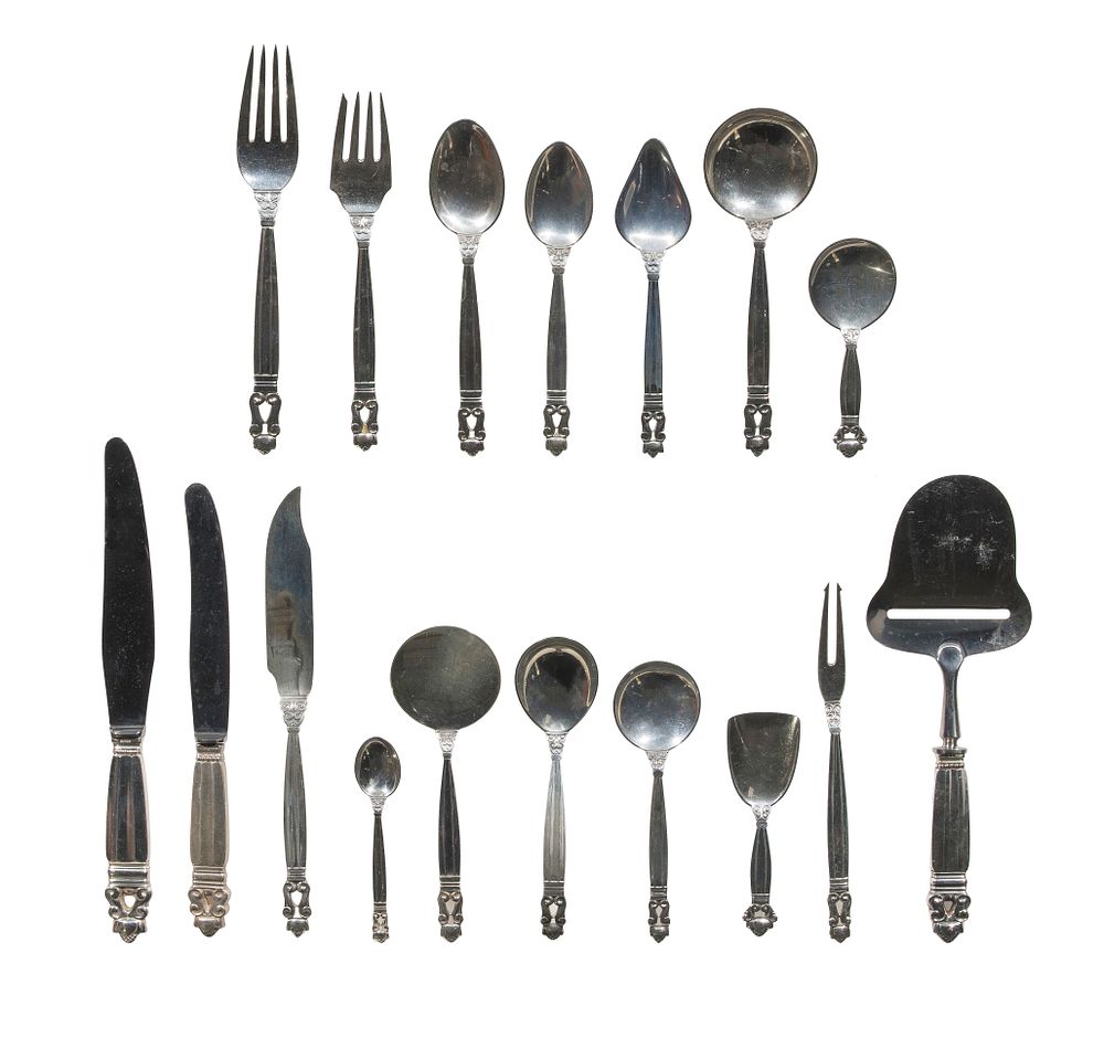 Lot 378: Georg Jensen Acorn Sterling Silver Flatware Service