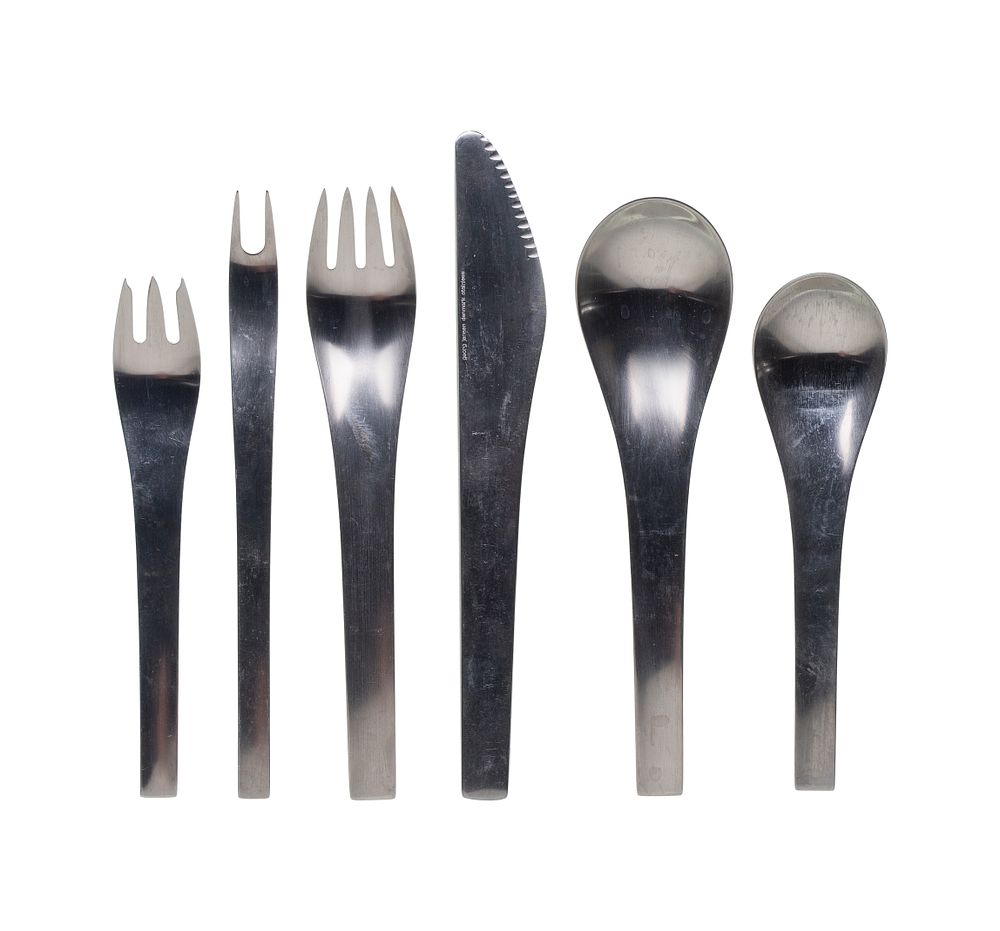 Lot 381: Georg Jensen Blue Shark Stainless Steel Flatware Service