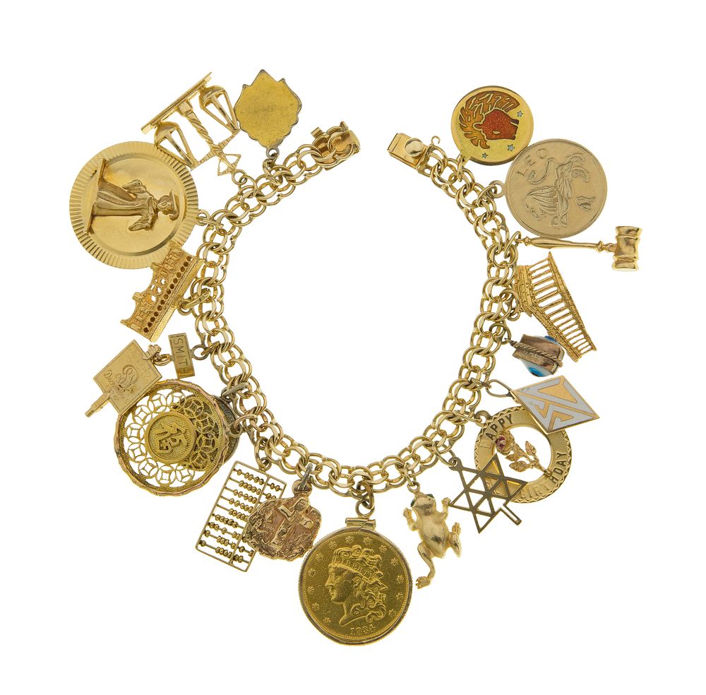 Lot 395: Mixed Yellow Gold Charm and Bracelet Assortment