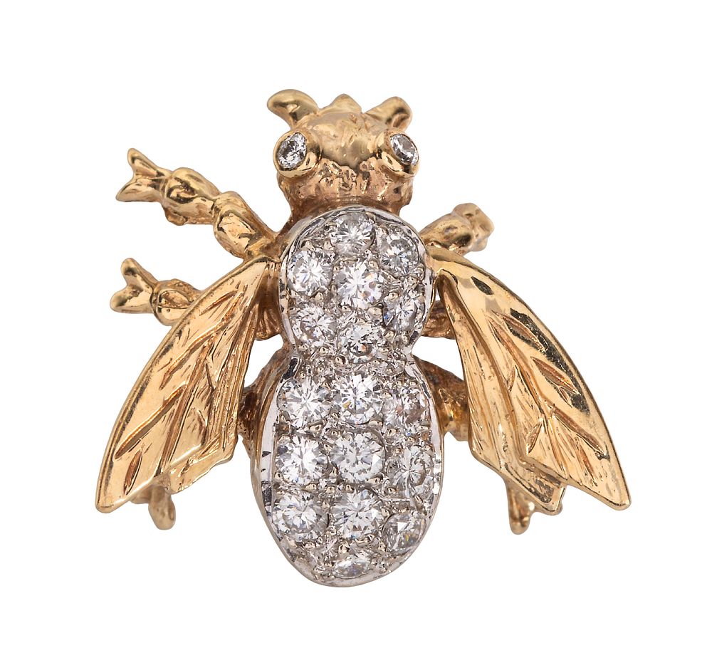 Lot 397: 14k Yellow Gold and Diamond Brooch