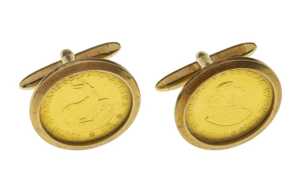 Lot 404: 22k South African Coins in 9k Yellow Gold Cufflinks