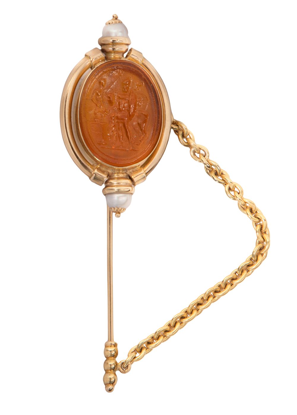 Lot 405: 14k Yellow Gold and Amber Glass Pin