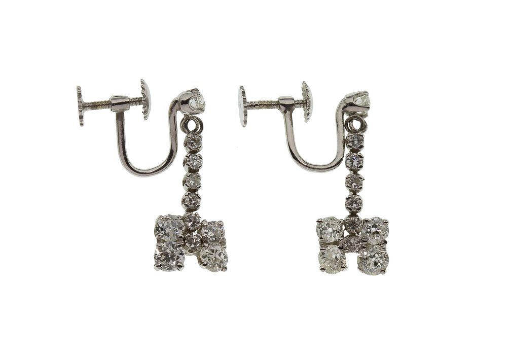 Lot 408: 14k White Gold and Diamond Earrings
