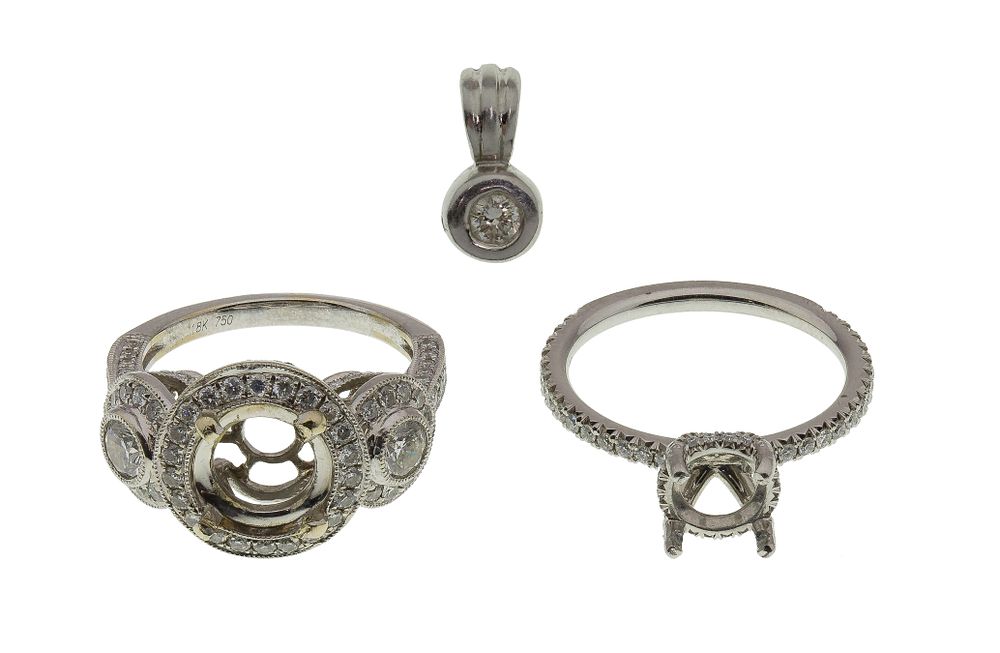 Lot 432: Platinum and Diamond Pendant and Ring Settings