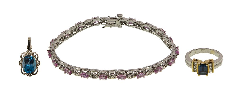 Lot 433: 14k White Gold and Gemstone Jewelry Assortment