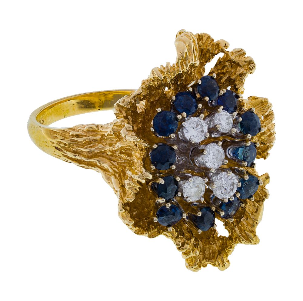 Lot 450: 14k Yellow Gold, Sapphire and Diamond Ring