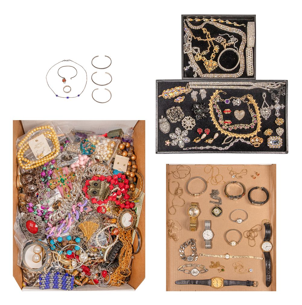 Lot 471: Sterling Silver, Rhinestone and Costume Jewelry Assortment
