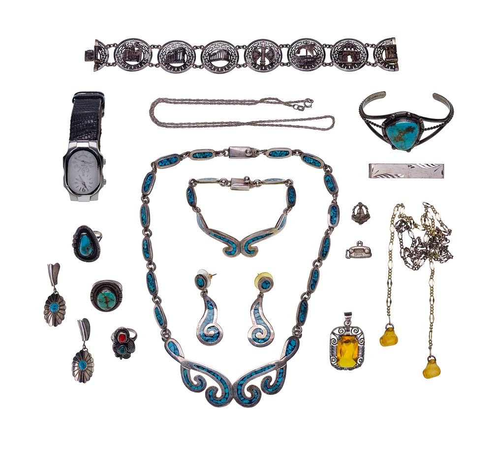 Lot 479: Sterling and Coin Silver and Costume Jewelry Assortment