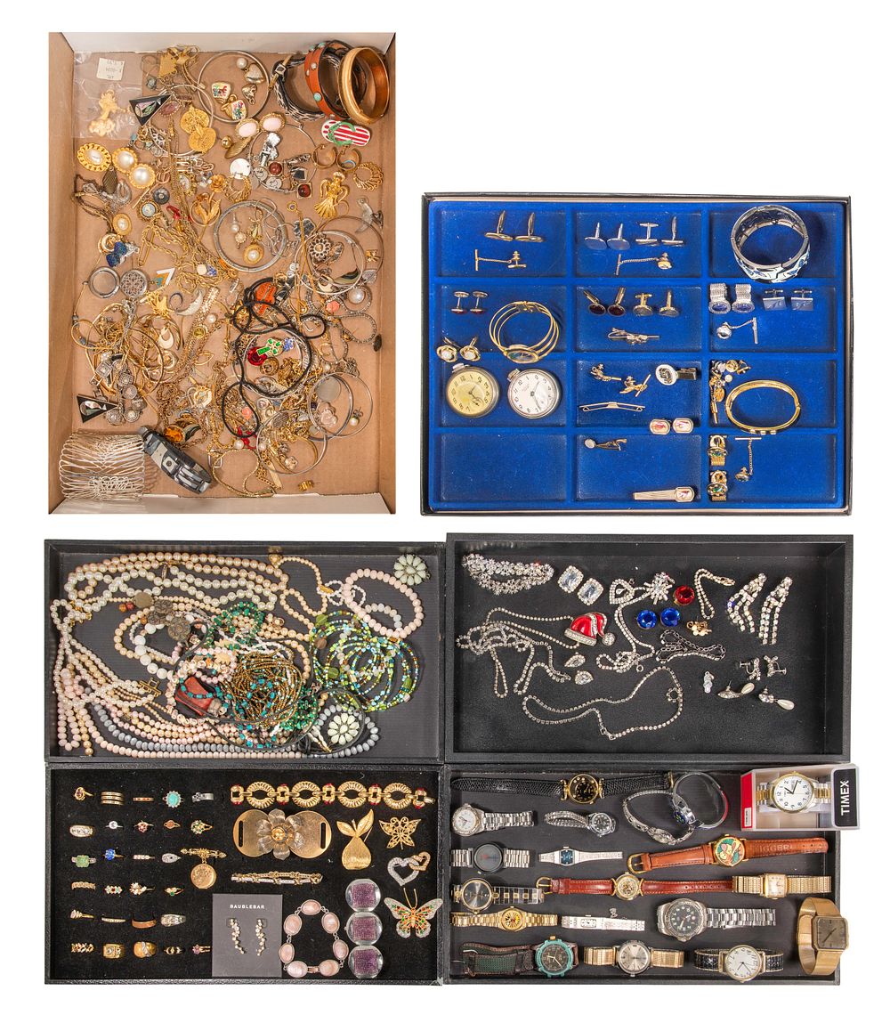 Lot 481: Rhinestone, Costume and Wristwatch Jewelry Assortment