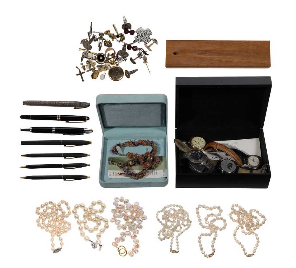 Lot 482: Pearl Necklace, Wristwatch and Pen Assortment
