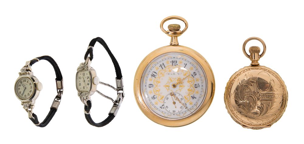 Lot 483: 14k White Gold Case Wristwatches