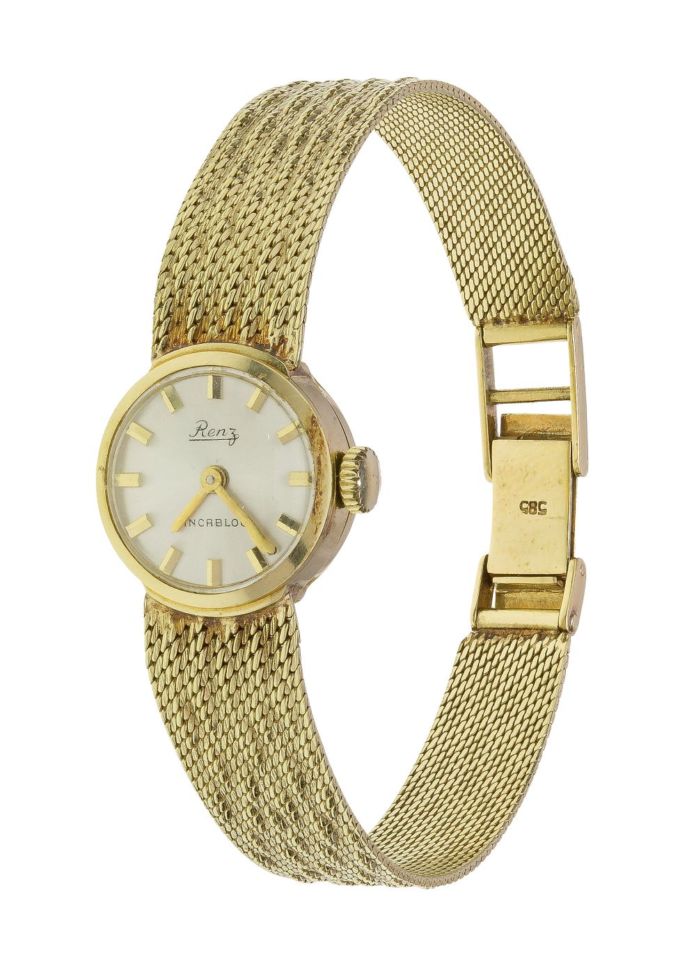 Lot 484: Renz 14k Yellow Gold Case and Band Incabloc Wristwatch